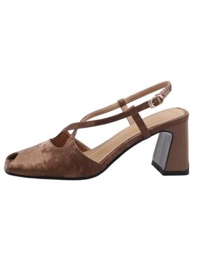 Original CORIUM Jianna Peep Toe Womens Chunky Heels Slingback Shoes Brown Size 8